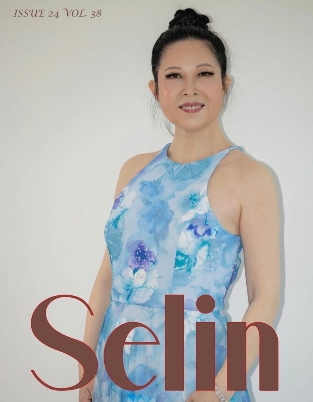 Banok Dream Gown custom blue floral dress featured on Selin Magazine cover modeled by Jane Xu